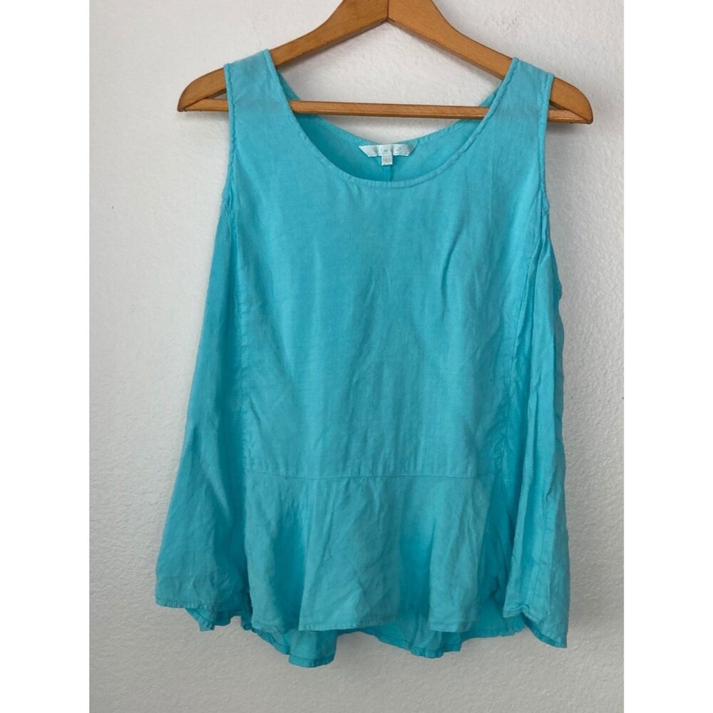 Kleen Linen Blend Top Women's Large Sleeveless Flowy Lagenlook Coastal Grandma